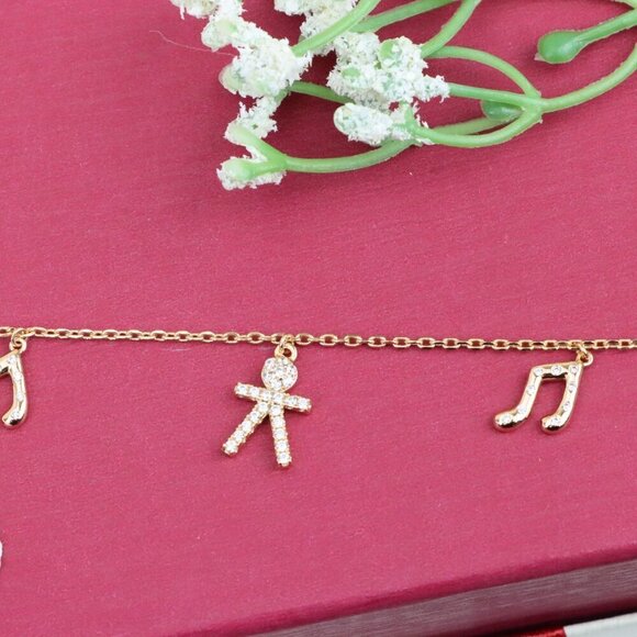 "Chic Rose Gold Charm Bracelet with Crown, Music & Stick Figure, XPBL0872 - Picture 11 of 12